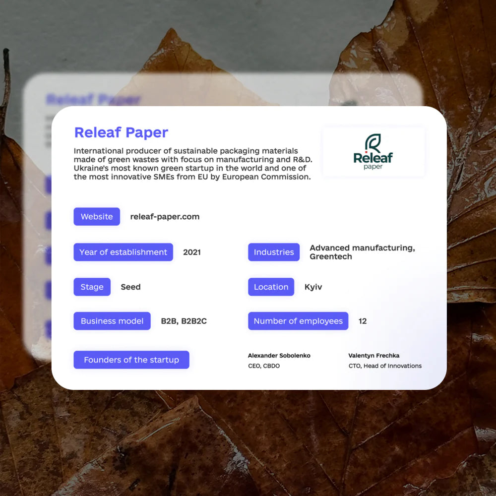 Releaf Paper названий найвідомішим екологічним стартапом України і отримав визнання у звіті про перспективні українські стартапи